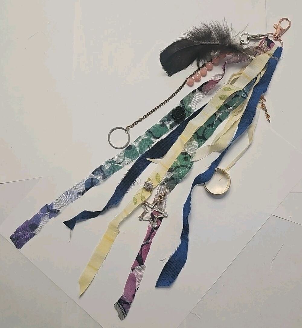 Purse Charm Key Ring Keychain Tassel Boho Shabby Upcycled Multicolor K15